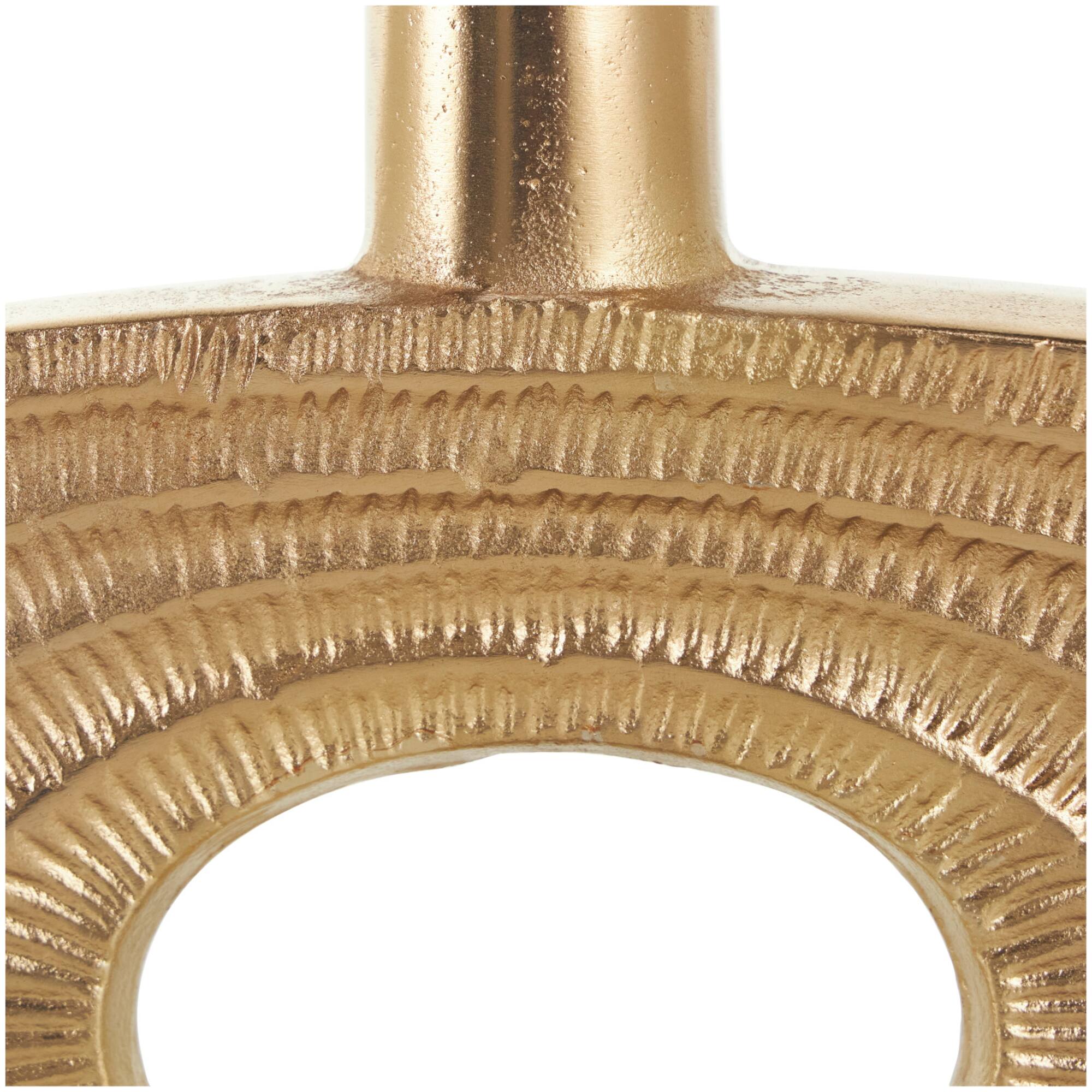 10" Gold Aluminum Geometric Circular Vase with Linear Etchings